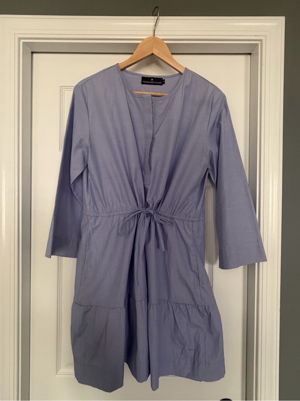 Pomander Place Light Navy Tie-Waist Long Sleeve Dress